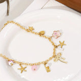 Daiiibabyyy  1pc Vintage Style Stainless Steel Charm Necklace for Women Starfish Bow Heart Pendants Fashion Jewelry for Daily and Party Wear