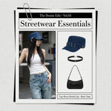 Daiiibabyyy  Fashion Cloth Rivet Denim Beret Y2k Korean Style Rivet Flat Top Washed Denim Fashion Retro Painter Hat Outdoor