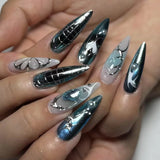 Daiiibabyyy  24PCS Sweet Cool Long Stiletto Fake Nails with Glue Zebra Stripes Star Patterns French Press on False Nails Full Cover Wearable