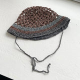 DAIIIBABYYY  -  Mori Girl Bucket Hat Japanese Hand-woven Hollowed-out Contrasting Fisherman's Cap Sweet and Cute Lace-up Straw Beach Caps