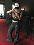 Daiiibabyyy  High Elastic Soft Comfortable Loose Slimming Wide Leg Pants Commute Sle Korean Version Simple Star Emed Rivet Long