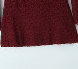 Daiiibabyyy  Sexy Wine red Flocking Flower Mesh Flare Sleeve Dress Woman Bow Square neck Package Hips A-line Mini Party Robe Bodycon
