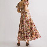 Daiiibabyyy  Women Summer Square Collar Holiday Dress 2025 Chic Floral Print Female Long Dress French Elegant Puff Sleeve Swing A-line Dress
