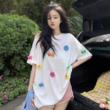 DAIIIBABYYY  -  Summer Casual Korean Bright Line Decoration Short Sleeve T-Shirts Female Korean Loose Mid Length Top Simplicity O-neck Top Tee