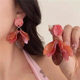 Daiiibabyyy  New Fashion Red Acrylic Rose Flower Pendant Earrings For Women Elegant Big Petal Temperament Earrings Wedding Jewelry Gifts