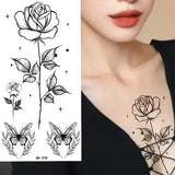 DAIIIBABYYY  -  Black Flower Women Sexy Tattoo Sticker Women Dot Rose Peony Body Chest Art Temporary Tattoos Water Transfer Fake Tattoo Stickers