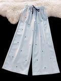 DAIIIBABYYY  -  Sweet Bow Striped Pants Women High Waist Korean Casual Wide Leg Trousers Elegant Fashion Loose Cute Female Spring Pants New