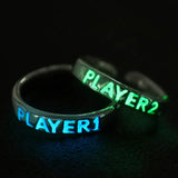 Daiiibabyyy  Ring for Couple Creative Glowing in the Dark Player 1 Player 2 Matching Gaming Ring for Women Men Valentine's Day Gift