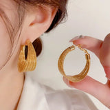 Daiiibabyyy  Exaggerated Design Geometry Multi-layered Lines Big Hoop Earrings for Women Luxury Gold Color Drop Dangle Earring Jewelry Gift