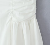 Daiiibabyyy  Sexy White Slash Collar Backless Midi Long Strapless Dress Women Pleated Folded Low Waist Pleated Ruched Hem Swing Party Robe