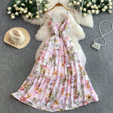 Daiiibabyyy  Vintage New Printing Slip Dress for Women Fashion A-Line Ruffled Robe Femme Sweet Backless Korean Dresses Vestidos De Mujer