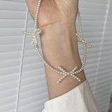 Daiiibabyyy  Korean Sweet Pearl Beaded Bowknot Clavicle Chain Ins Pearl Necklace Women Party Jewelry Girls Birthday Gifts