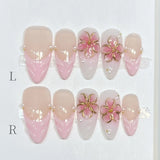 Daiiibabyyy  10pcs Summer Handmade Nails Sets Press on Flower Blue French Short Almond Fake Nails Art Aurora Design False Nail Tips Finished