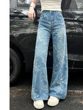 Daiiibabyyy  Women's Embroidered Floral Wide Leg Jeans High Waist Slim Fit Straight Cut Summer New Sle Thin Version Casual Denim Pants