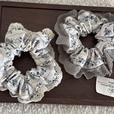 Daiiibabyyy -  French Sweet Girl Blue Fragmented Flower Large Intestine Hair Hoop Women's Fresh Ballet Style Hair Rope Headband HairAccessories