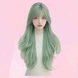 Daiiibabyyy  Long Hair Wig Women Big Curl Natural Simulation Fashion Mint Green Full Head Cover Synthetic Hair Lace Frontal Wig for Black Peo