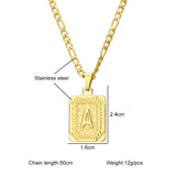 Daiiibabyyy Initial Pendant Necklace for Women Simple Stainless Steel Cuba Link Charm Letter Square Necklace Men Jewelry Couple Gift