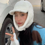 Japanese Retro Lamb Wool Plush Thickened Bomber Hats Women Autumn and Winter Outdoor Cycling Skiing Ear Protectors Men's Cap