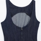 Daiiibabyyy  Sexy O collar Denim Mini Tank Dress Women Backelss Low Waist Lined Ruched Hem Swing Sleeveless Dresses Summer Robe Vestidos