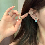 Daiiibabyyy  Shining Blue Tears Zircon Drop Earrings Women Fairy Light Luxury Zircon Bow Drop Earrings Party Travel Jewelry Gifts K1