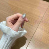 Daiiibabyyy  10PCS Purple Cat Eye Sweet Short Oval Handmade False Nails with Cute Bow Plaid Pattern French Press on Nails Full Cover Wearable