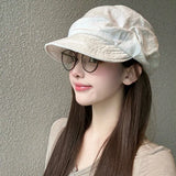 Daiiibabyyy  Japanese Octagonal Hat Women Summer Retro Pleated Solid Beret Travel Shade Light and Breathable Newsboy Hat