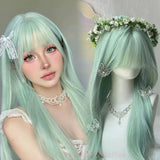 Daiiibabyyy  Long Straight Wig With Bangs Synthetic Wigs For Women Heat Resistant Fiber Synthetic Hair Lolita Cosplay Wigs party Daily Use