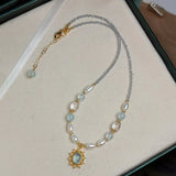 Daiiibabyyy  Trendy Blue Stone Zicron Freshwater Pearl Beads Necklace for Women New Trend Handmade DIY Necklaces Jewelry Gift