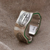 Daiiibabyyy New Arrival Elegant Letter Rings Women Carving Green Stripe Design Retro Thai Silver Finger Ring Party Jewelry Gifts