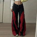 Daiiibabyyy  Women Y2K Flare Jeans Contrasting Low Waist Wide Leg Loose Patchwork Denim Pants Streetwear Trousers Vintage Casual