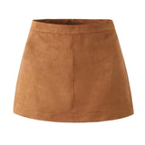Daiiibabyyy  Autumn Winter High Waist Suede Faux Leather Mini Skirt Women Back Zipper A-line Short Skater Party Femme Camel Black