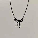 Daiiibabyyy  Korean Black Bowknot Pendant Necklace for Women Elegant Beaded  Clavicle Chain Necklace Wedding Y2k Jewelry Accessories