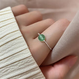Daiiibabyyy Silver Color Ring for Women Girl Gift Antique Jasper Temperament Hotan Jade Lucky Bead Jewelry 925 Stamped