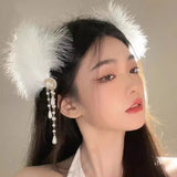 Daiiibabyyy  2Imitation White Swan Feather Hair Clips Elegant Ballet Headwear Bride Hair Accessories Sweet Princess Hairclips for Women Girls