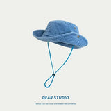 DAIIIBABYYY  -  Blue Cowboy Hiking Bucket Hats with String Men Denim Beach Sun Hat for Women Outdoor Couple Bob Panama Summer Fisherman Cap