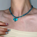 DAIIIBABYYY  -  Summer Blue Resin Heart Pendant Beaded Chain Choker Necklace For Women Trendy Cute Boho  Aesthetic Y2K Jewelry Accessories