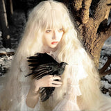 Daiiibabyyy  Long Wig Light Blonde Curly Wig Full Head Cosplay Wig Water Wave Lolita Hairpiece Lace Front 100cm Heat Resistant Synthetic