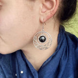 Daiiibabyyy  Gothic Victorian Silver Color Celtic Knot Black Agate Pendant Dangle Earrings for Women Halloween Pagan Witchcraft Jewelry Gifts