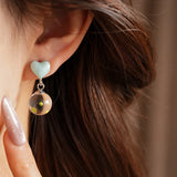 Daiiibabyyy  Cute Dripping Oil Heart Dangle Earrings for Women Y2K Aesthetic Dot Glass Ball Drop Earrings Daily Party Fashion Jewelry K