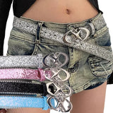 DAIIIBABYYY  -  New Y2k Moon Star Belt Fashion Cross Metal Retro Punk Belt Women Girls Pu Leather Sequin Waistband Jeans Pants Decorative Belts