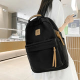 Daiiibabyyy  Fashion Nylon Casual Backpack Solid Color Wear-resistant Students Schoolbag Large Capacity Zipper Travel Rucksack