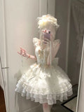 DAIIIBABYYY  -  Japan Genuine Yellow Lolita Trailing Bow Wedding Short Sleeve Op Dress 2024 New High Quality