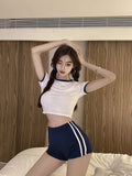 DAIIIBABYYY  -  Hot Girl Sexy Suit Women's Summer O-neck Short-sleeved T-shirt High-waisted Shorts Two-piece Set Fashion Female Clothes