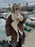DAIIIBABYYY  -  Fashion Oversize Loose Lamb Jacket For Women 2024 Winter Long Sleeve Button Fleece Coats Female Hip Hop Street Fluffy Outerwear