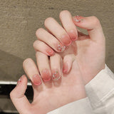 Daiiibabyyy  10pcs Glossy Pink Cat's Eye Press On Nails Hand Painted Pear Flower False Nail Full Cover Wearable Korean Style Fake Nail Patch