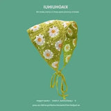 Daiiibabyyy  Women's Headscarf Dopamine French Mint Mambo Style Knitted Flower Triangular Headscarf Country Style Seaside Photo Girl Headband