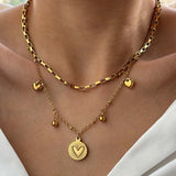 Daiiibabyyy  Stainless Steel Double Layer Heart Necklaces for Women Luxury Gold Color Love Beads Personality Choker Necklaces Jewelry Gifts