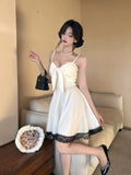 DAIIIBABYYY  -  New White Bow Sling Sexy Mini Dress Women Fashion Patchwork Mesh Ruffled Y2k Dress Summer Elegant Bodycon Birthday Dresses