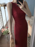 DAIIIBABYYY  -  Women Spaghetti Strap Sleeveless Solid Sexy Dresses Summer New Fashion Office Lady Female Elegant Evening Party Midi Dress