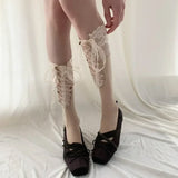 Daiiibabyyy  French Retro Ballet Style Lace Stockings for Women Girls Princess Dress Lolita Over The Knee Socks Daily Sweet Skirt Long Sock